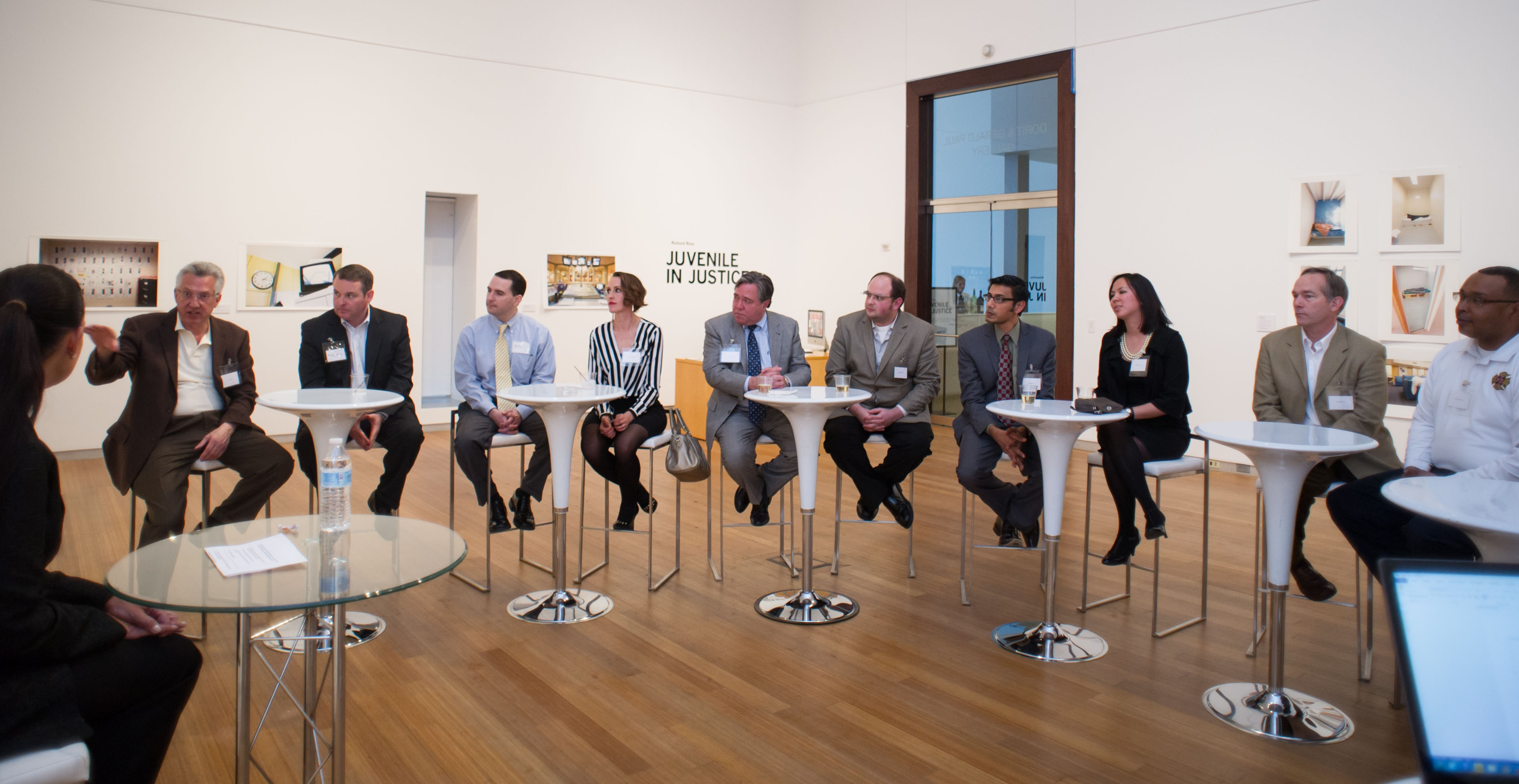 Participants discussing technology at the Herron School of Art and Design